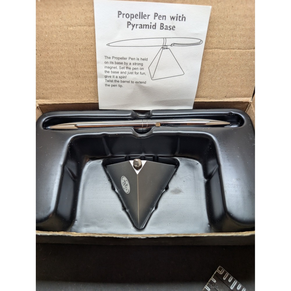 GE General Electric Propeller Pen with Magnetic Pyramid Base Chrome Desk Toy